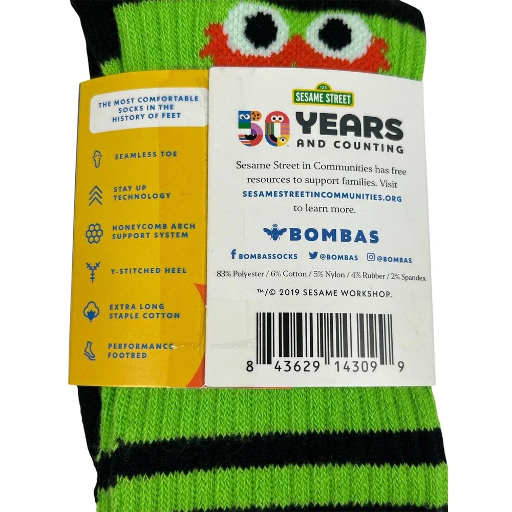 Bombas NEW Sesame Street Oscar the Grouch Socks Kids S Green/ Black 2 pair lot
